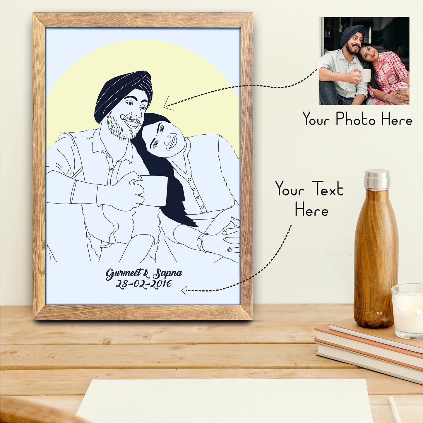 Line Art Photo Frame – Anniversary/Birthday Gift for Wife/Husband Best and Unique Design for Special Occasion