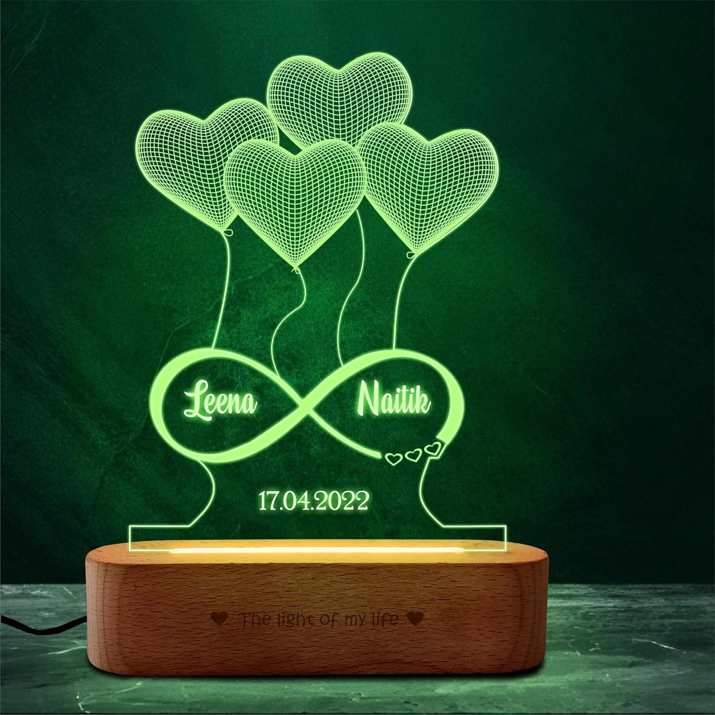 3D Illusion Heart Lamp With Names