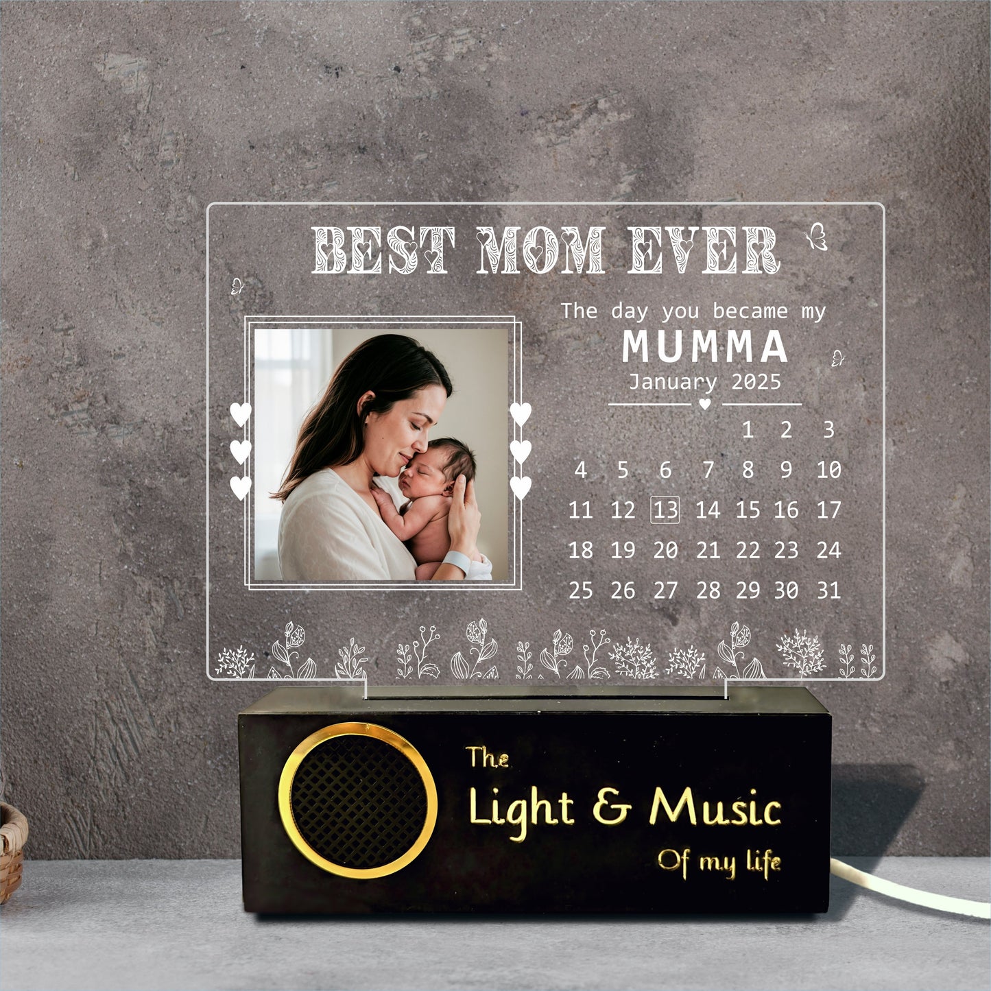 Personalized Gift for New Mom – Custom Engraved Acrylic Lamp with Baby’s Birthdate & Photo