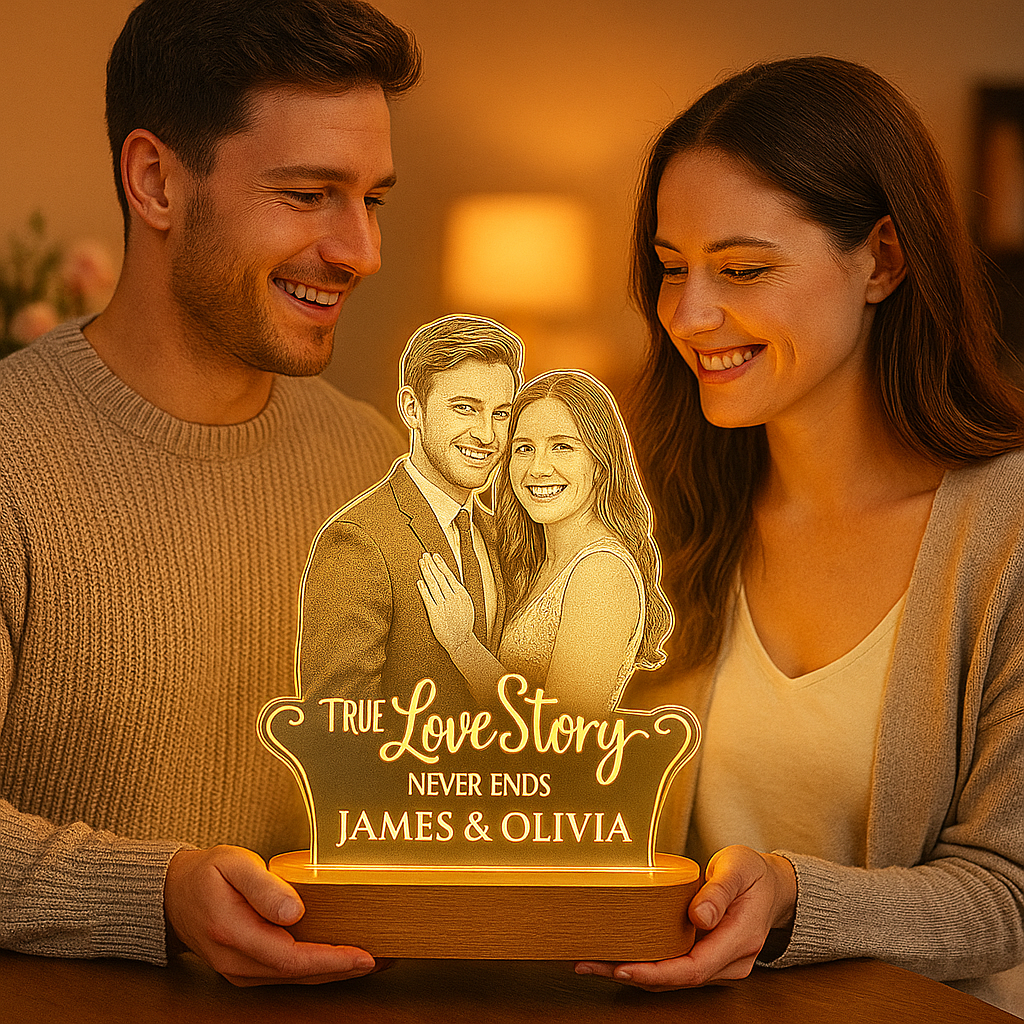 “A Love Story in Light” Engraved Couple Photo Frame Lamp