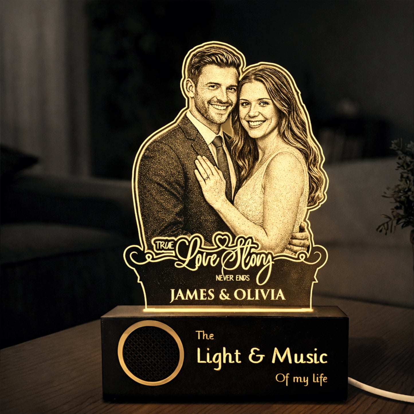 “A Love Story in Light” Engraved Couple Photo Frame Lamp