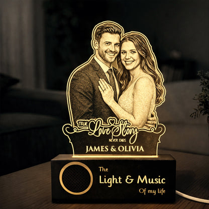 “A Love Story in Light” Engraved Couple Photo Frame Lamp