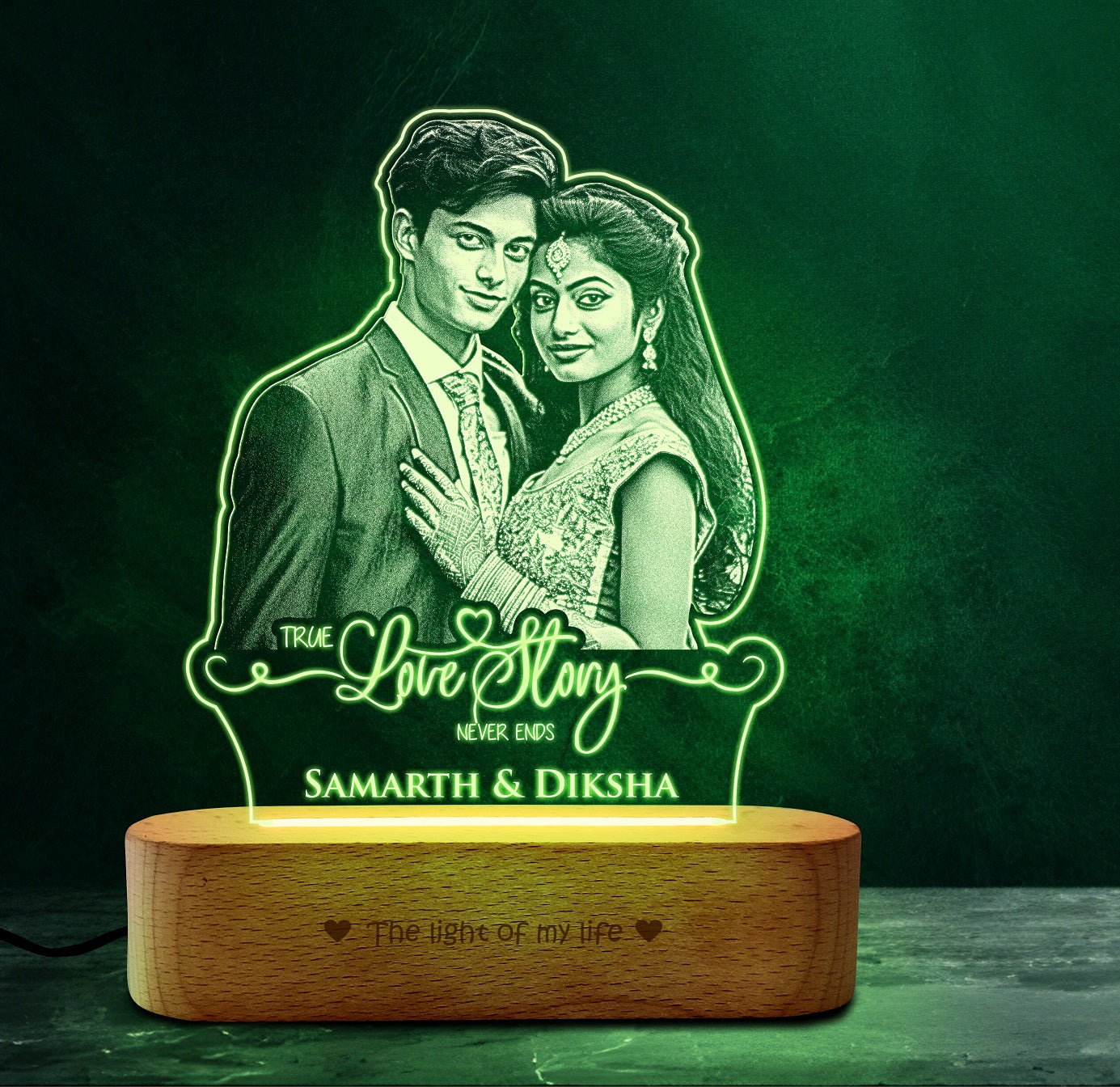 “A Love Story in Light” Engraved Couple Photo Frame Lamp