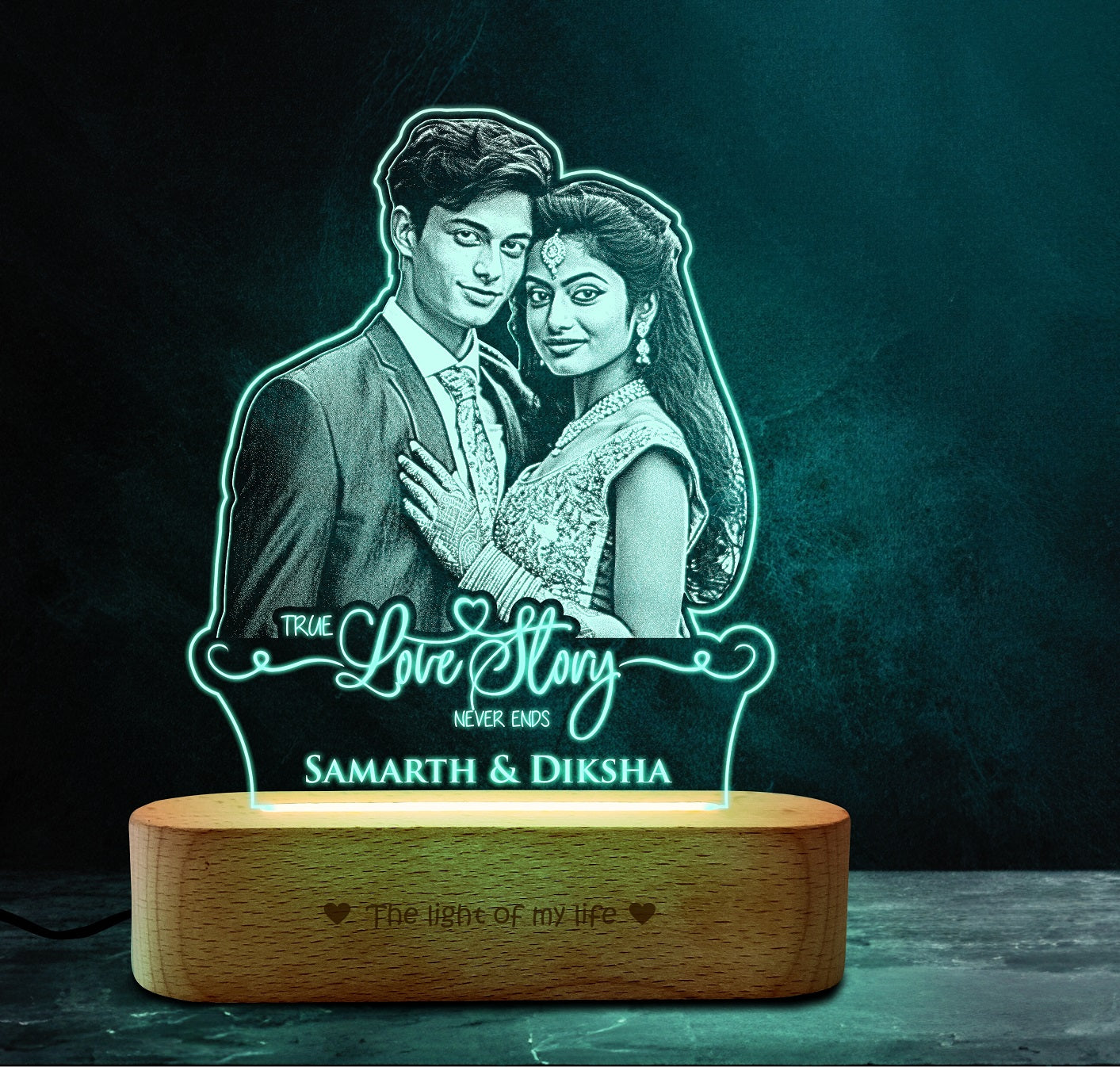 “A Love Story in Light” Engraved Couple Photo Frame Lamp