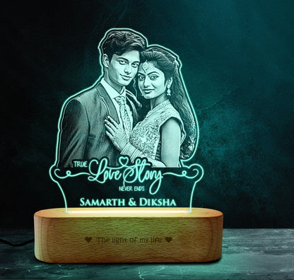 “A Love Story in Light” Engraved Couple Photo Frame Lamp