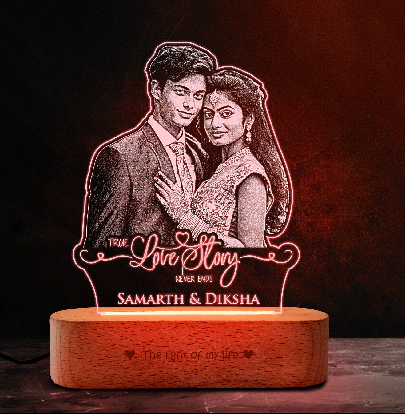 “A Love Story in Light” Engraved Couple Photo Frame Lamp
