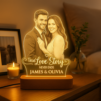 “A Love Story in Light” Engraved Couple Photo Frame Lamp