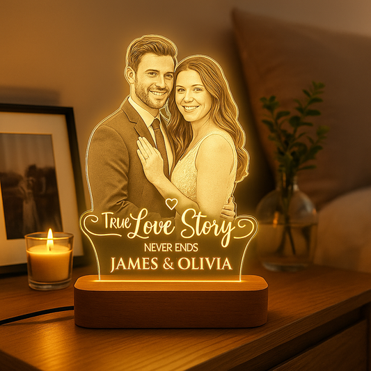 “A Love Story in Light” Engraved Couple Photo Frame Lamp