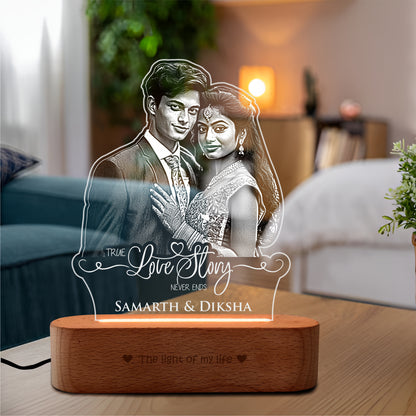 “A Love Story in Light” Engraved Couple Photo Frame Lamp