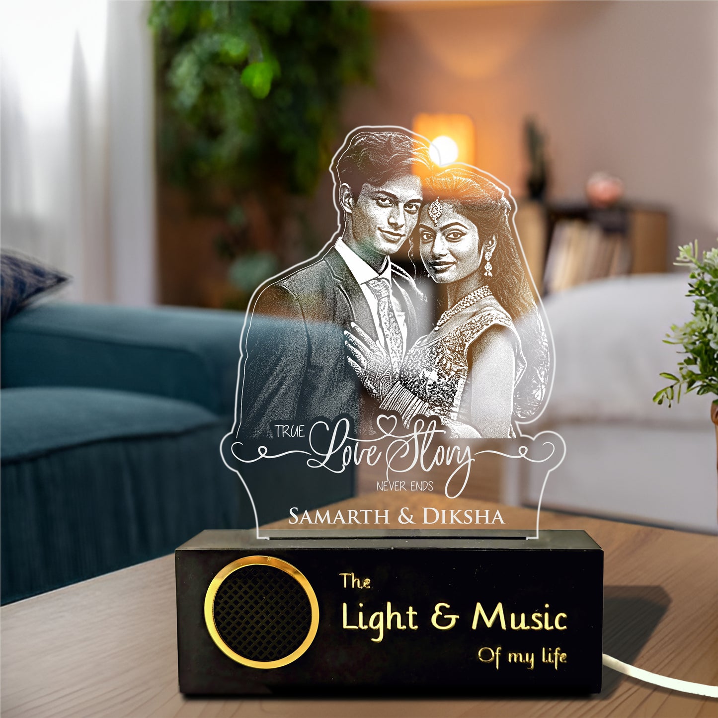“A Love Story in Light” Engraved Couple Photo Frame Lamp