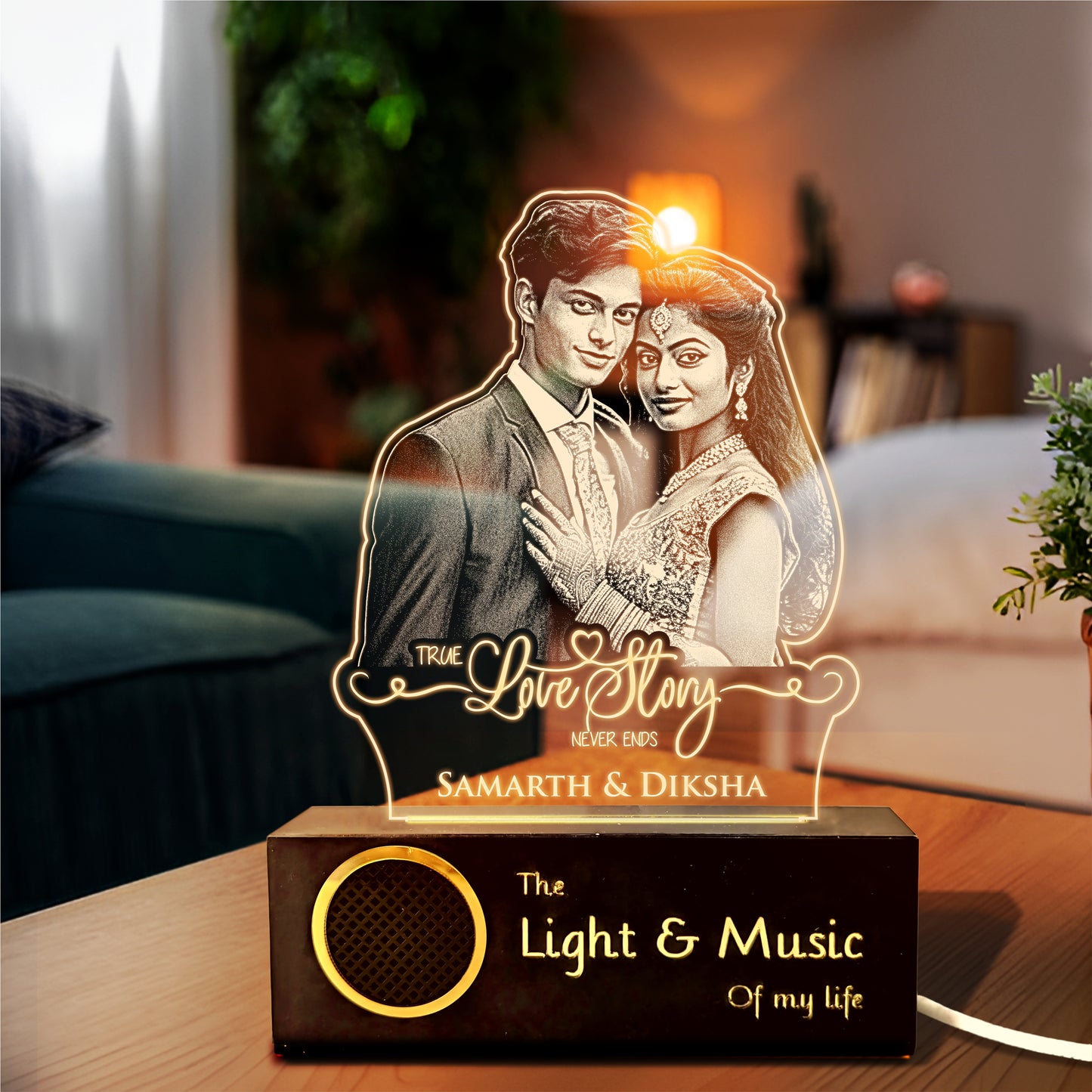 “A Love Story in Light” Engraved Couple Photo Frame Lamp