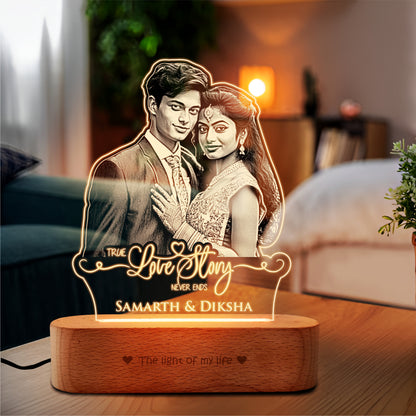 “A Love Story in Light” Engraved Couple Photo Frame Lamp