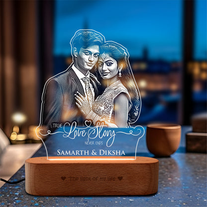 “A Love Story in Light” Engraved Couple Photo Frame Lamp