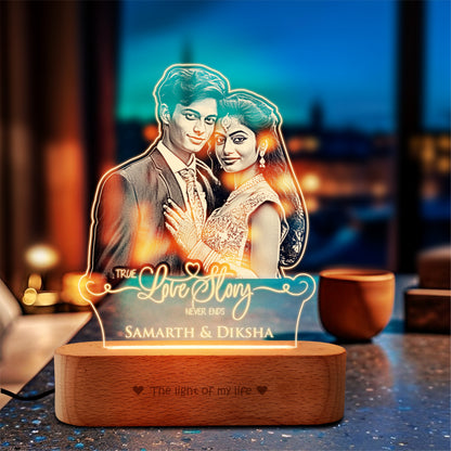 “A Love Story in Light” Engraved Couple Photo Frame Lamp
