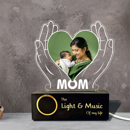 Personalized Gift for Working Mom – Custom Photo Engraved LED Lamp with Heart & Hands Design
